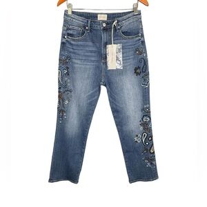 Driftwood Stella Embroidered Blue Paisley Floral Dream Jeans NWT Straight Leg